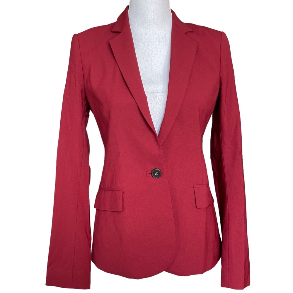 Theory Wool Blazer 4 Gabrielle Tailor Jacket Burgundy Red Single Button Plunging